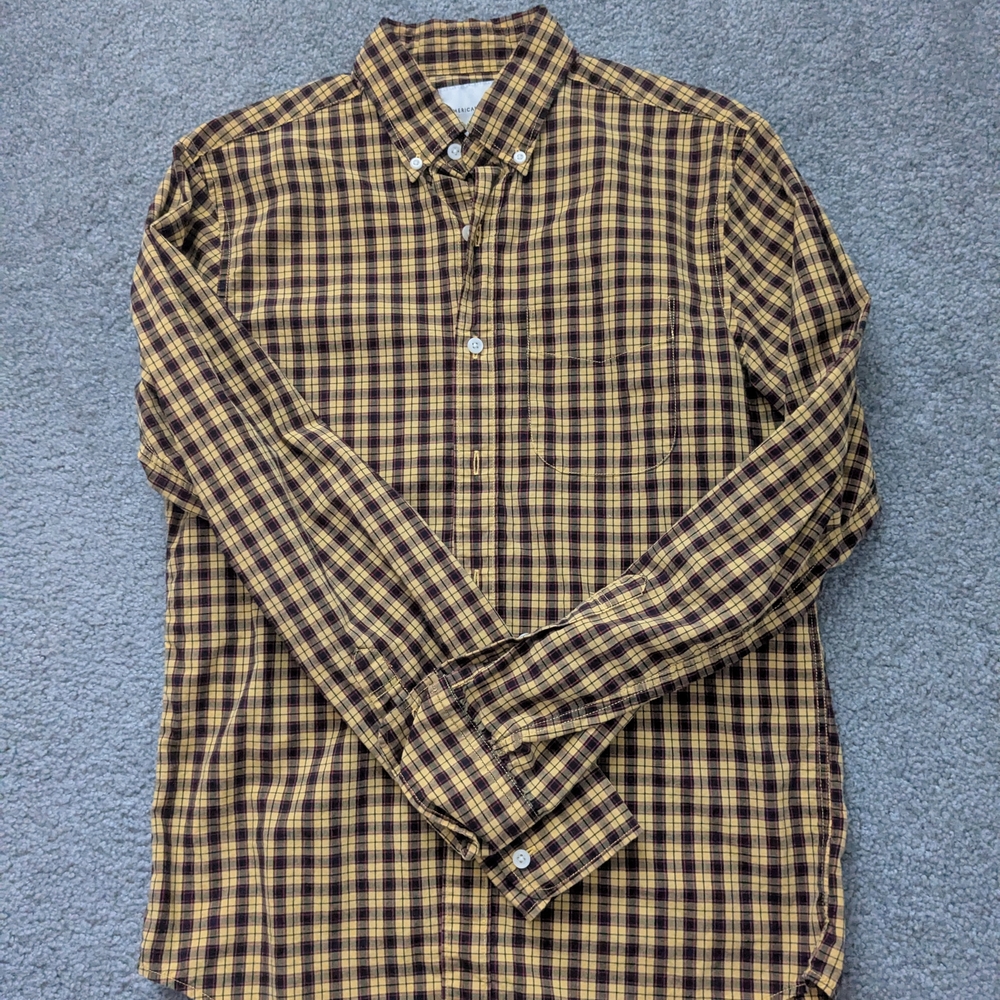 American Eagle Outfitters Yellow and Black Plaid Shirt